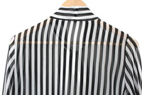 New Sheer Black & White Stripe Long Sleeve Blouse with Tie Neck Scarf, Size S or M