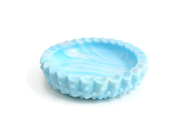 Vintage Blue Akro Agate Marbled Slag Glass Dish