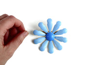 Vintage Large Blue Enamel Daisy Flower Brooch
