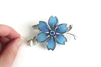 Vintage Blue & Silver Enamel Flower Brooch