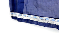 Vintage Navy Blue Sheer Half Apron with White Lace & Light Blue Ribbon Trim