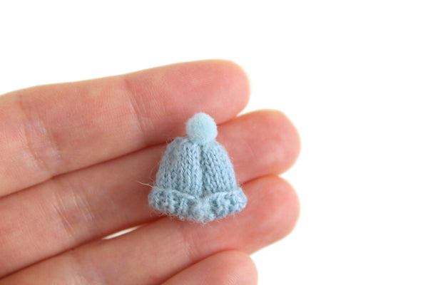 Artisan-Made Vintage 1:12 Miniature Dollhouse Blue Knit Baby Hat
