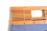 Vintage Blue Clutch Purse with Bamboo Handle