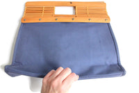 Vintage Blue Clutch Purse with Bamboo Handle