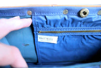 Vintage Blue Clutch Purse with Bamboo Handle