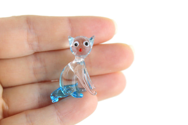 Vintage Miniature Blue & Clear Glass Cat Figurine