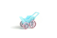 Vintage Miniature Dollhouse Small Scale Blue & Pink Plastic Doll Stroller