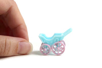 Vintage Miniature Dollhouse Small Scale Blue & Pink Plastic Doll Stroller