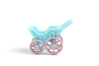 Vintage Miniature Dollhouse Small Scale Blue & Pink Plastic Doll Stroller