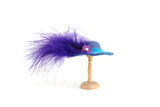 Vintage 1:12 Miniature Dollhouse Blue & Purple Wide Brim Hat with Large Feather Accent