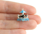 Vintage 1:12 Miniature Dollhouse Blue & White Metal Toy Horse Carousel