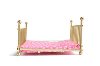 Vintage 1:12 Miniature Dollhouse Brass Bed with Mattress