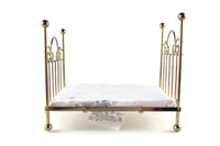 Vintage 1:12 Miniature Dollhouse Brass Bed with Mattress