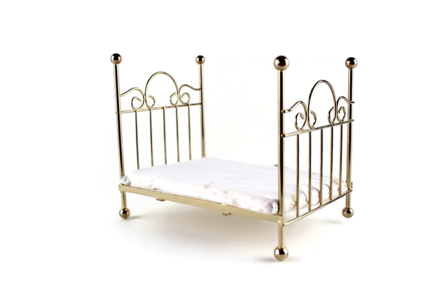 Vintage 1:12 Miniature Dollhouse Brass Bed with Mattress – The