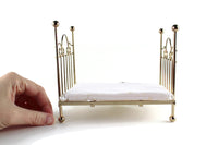 Vintage 1:12 Miniature Dollhouse Brass Bed with Mattress