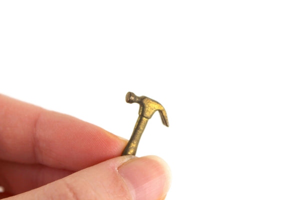 Tiny Hammer, Vintage Miniature Tool Charm, Carpenter Woodworker Gift,  Craftsman Jewelry, Dollhouse Woodshop, Bronze Brass 