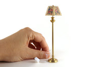 Artisan-Made Vintage 1:12 Miniature Dollhouse Working Brass & Floral 12V Plug-In Floor Lamp