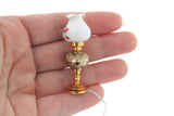 Vintage 1:12 Miniature Dollhouse Working Floral & Brass 12V Plug-In Oil Lamp