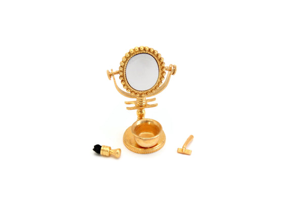 Vintage Brass 1:12 Miniature Dollhouse Shaving Set with Mirror & Razor
