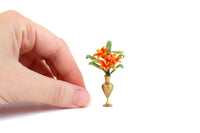 Vintage 1:12 Miniature Dollhouse Brass Vase with Orange Tiger Lilies