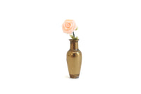 Vintage 1:12 Miniature Dollhouse Brass Vase with Pink Rose Stem