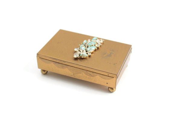 Vintage Brass Jewelry Box with Rhinestone Detail