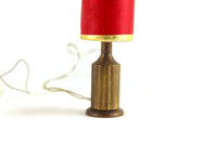 Vintage 1:12 Miniature Dollhouse Brass & Red 12V Plug-In Table Lamp (Untested)