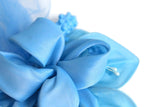 Vintage Blue Fascinator Headpiece Tulle Veil with Bead & Floral Accents
