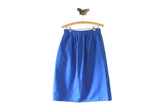 Vintage Solid Bright Blue Knee Length A-Line Midi Skirt
