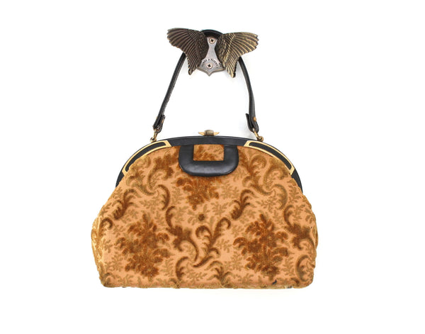 Vintage Gold & Tan Velvet Brocade Tapestry Handbag Purse