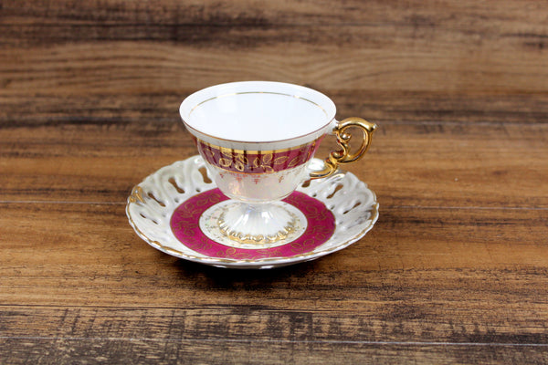 Pink & White Striped Tea Cup & Saucer