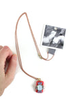 New Anthropologie "Candy Glyph Necklace" Pink Acrylic Rhinestone Pendant, Originally $38