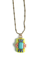 New Anthropologie "Candy Glyph Necklace" Yellow Acrylic Rhinestone Pendant, Originally $38