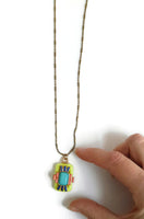 New Anthropologie "Candy Glyph Necklace" Yellow Acrylic Rhinestone Pendant, Originally $38