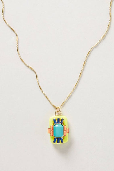 New Anthropologie "Candy Glyph Necklace" Yellow Acrylic Rhinestone Pendant, Originally $38