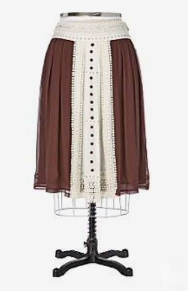 Anthropologie Brown & Beige Crocheted "Carroll Gardens Skirt" by Odille, Size 8, Originally $118