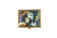 Vintage Cat-Themed Brass Divided Pill Box