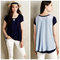 New Anthropologie Navy & Blue Dotted "Cavay Top" by Bordeaux, Size M, Originally $58