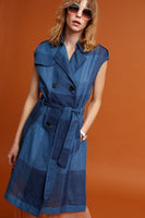 New Anthropologie Blue Plaid "Checkered Trench" by Eva Franco, Size XS / S / M, Originally $148