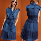 New Anthropologie Blue Plaid "Checkered Trench" by Eva Franco, Size XS / S / M, Originally $148