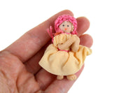 Vintage 1:12 Miniature Dollhouse Clay Baby Doll Figurine in Handmade Dress & Bonnet