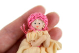 Vintage 1:12 Miniature Dollhouse Clay Baby Doll Figurine in Handmade Dress & Bonnet