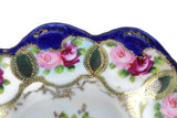 Vintage Cobalt Blue & Pink Rose Porcelain Dish