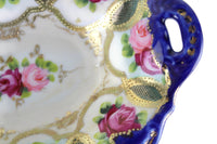 Vintage Cobalt Blue & Pink Rose Porcelain Dish