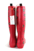 New Anthropologie "Colloquial Rain Boots" in Call Me, Red, Telephone Print, Size 9
