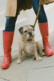 New Anthropologie "Colloquial Rain Boots" in Call Me, Red, Telephone Print, Size 9