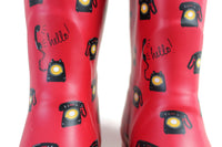 New Anthropologie "Colloquial Rain Boots" in Call Me, Red, Telephone Print, Size 9