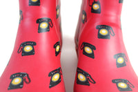 New Anthropologie "Colloquial Rain Boots" in Call Me, Red, Telephone Print, Size 9