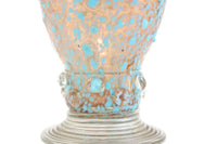 Vintage Rare Copper Glitter Glass & Textured Aqua Blue Dot Toothpick Holder