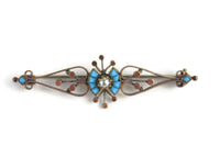 Vintage Turquoise Blue & Copper Bar Brooch Pin